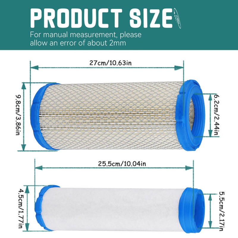 SOLLON 2508301-S Outer Air Filter & 2508304-S Inner for Kawasaki 11013-7020 11013-7019 11013-7044 11013-7045 M131802 M131803 FX651V FD731V FD750D FD791D FH601V FH641V FH680V FH721V Lawn Mower - Image 3